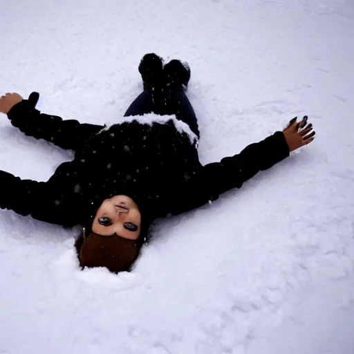 Image similar to ariana grande making a snow angel, symmetric!!!!!