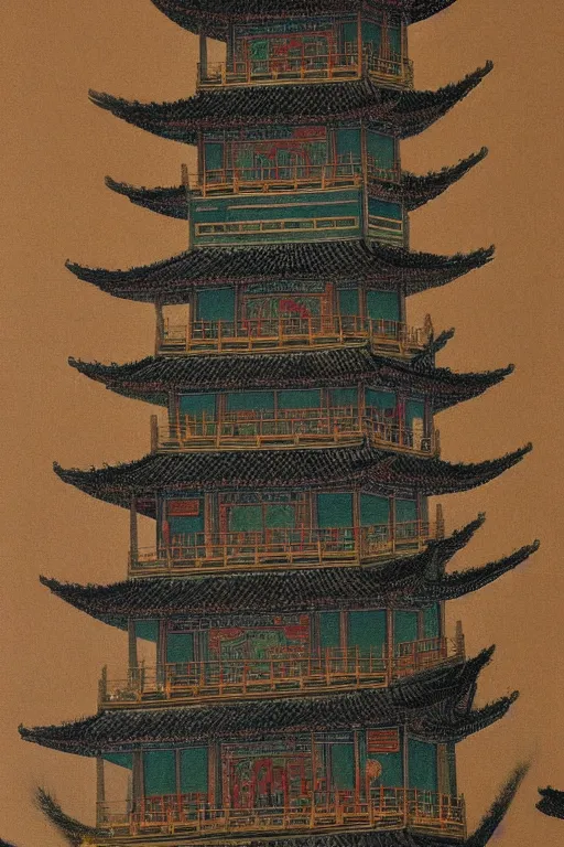 Image similar to A painting of the traditional Chinese tower