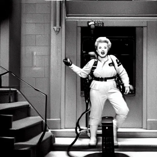 Image similar to stunning awe inspiring betty white as a ghostbuster in the movie ghostbusters, movie still 8 k hdr atmospheric lighting
