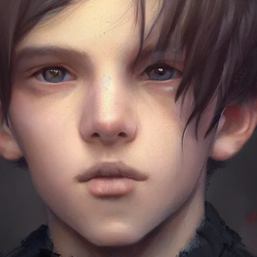 Image similar to a feminine boy with short dark hair, emo, digital art, photorealistic, 8 k resolution, beautiful face, very pretty face, very detailed eyes, by wlop, greg rutkowski