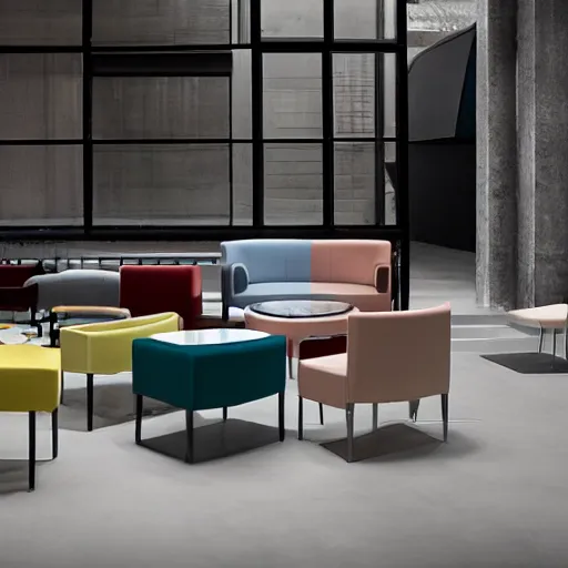 Prompt: diverse furniture designed by McDonald's. Editorial style