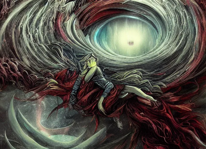 Prompt: the dream vortex consumes the only hope of mankind, high fantasy, art, deviant art, painting, detailed, realistic