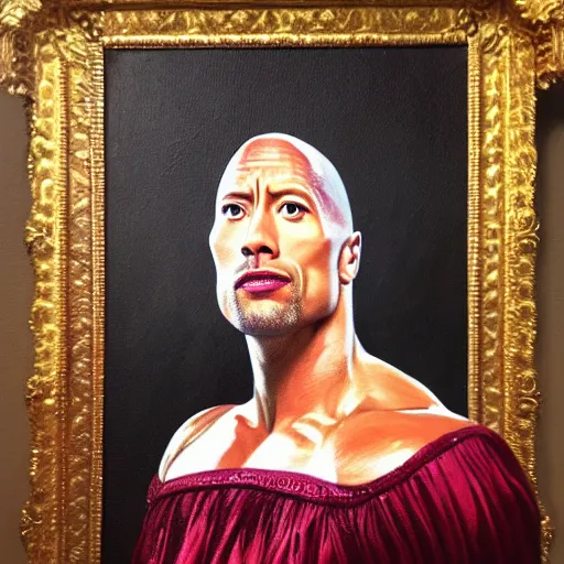 Prompt: dwayne johnson as the queen of england, portrait, oil on canvas