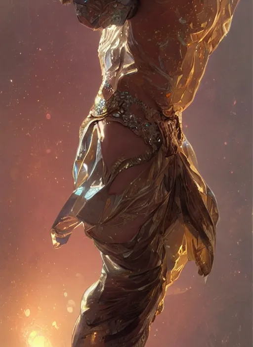 Prompt: a man made of sparkling crystal, male, full body view, beautiful high quality realistic fantasy art, trending on artstation by artgerm and greg rutkowski and alphonse mucha