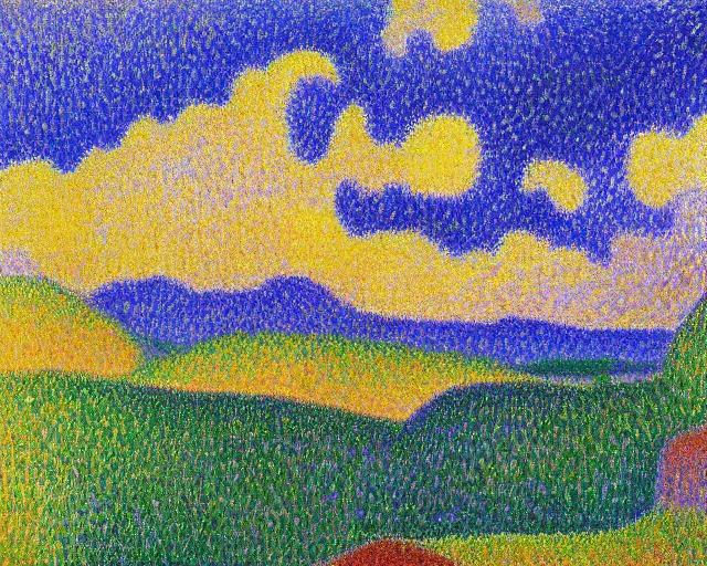 Image similar to painting of a canyon landscape, by paul signac, by georges seurat, by albert dubois - pillet