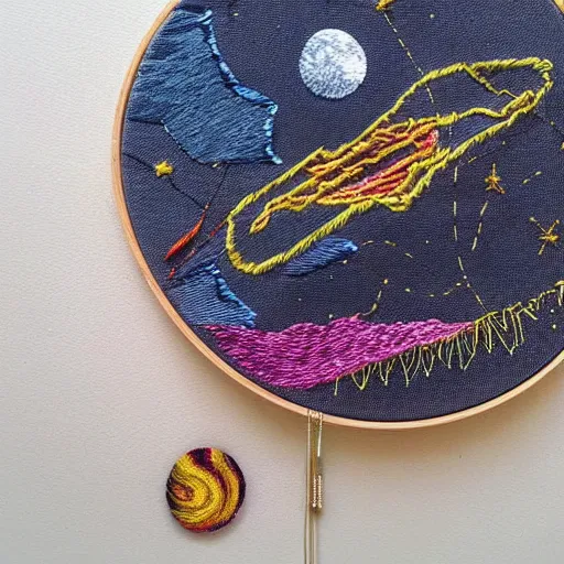 Prompt: Liminal space in outer space, embroidery