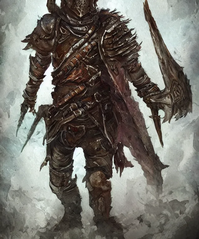 Image similar to a oil / watercolor painting full body character portrait of a chaos archaeologist in the style of dark souls in the style of darkest dungeon trending on artstation deviantart pinterest detailed realistic hd 8 k high resolution