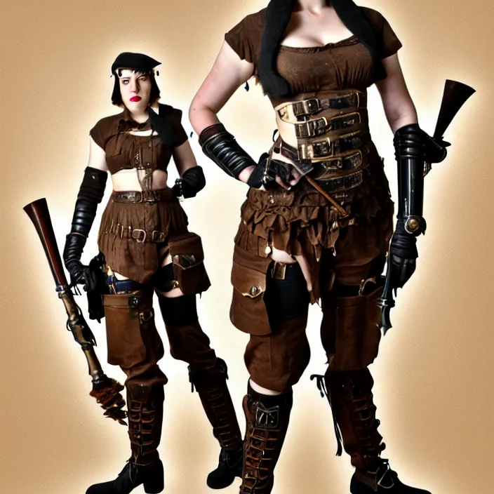 Prompt: professional full length photograph of a beautiful female dieselpunk warrior. Extremely detailed. 8k