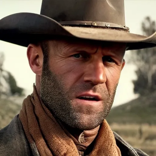 Image similar to jason statham as a cowboy in westworld