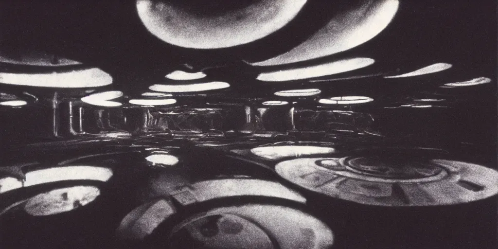 Prompt: detailed medium format photo, polaroid still from tarkovsky movie, interior of a 1 9 7 0's sci - fi film spaceship, haze, high production value, intricate details, 8 k resolution, hyperrealistic, hdr, photorealistic, high definition, tehnicolor, award - winning photography, masterpiece, amazing colors