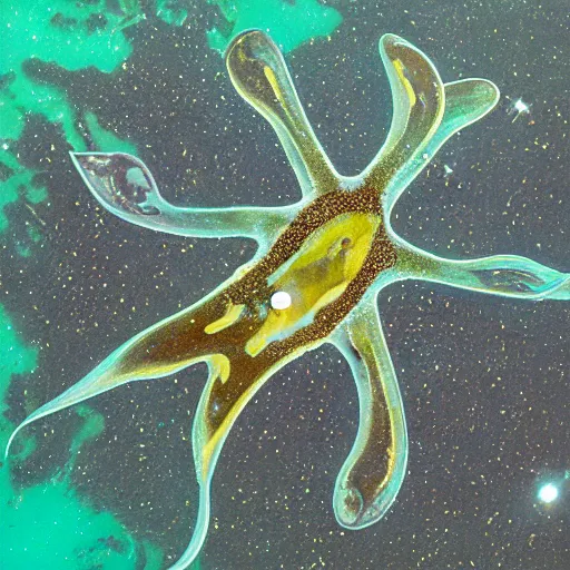 Image similar to https : / / en. m. wikipedia. org / wiki / squid # / media / file % 3 asepioteuthis _ sepioidea _ ( caribbean _ reef _ squid ). jpg, celestial cuttlefish in space envelopes a solar system, scientific photography