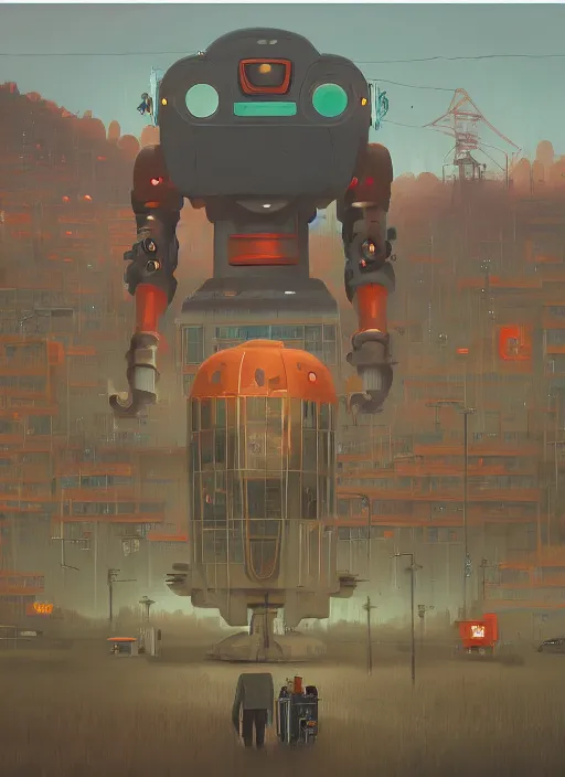 Image similar to a matte painting of a robot by simon stalenhag