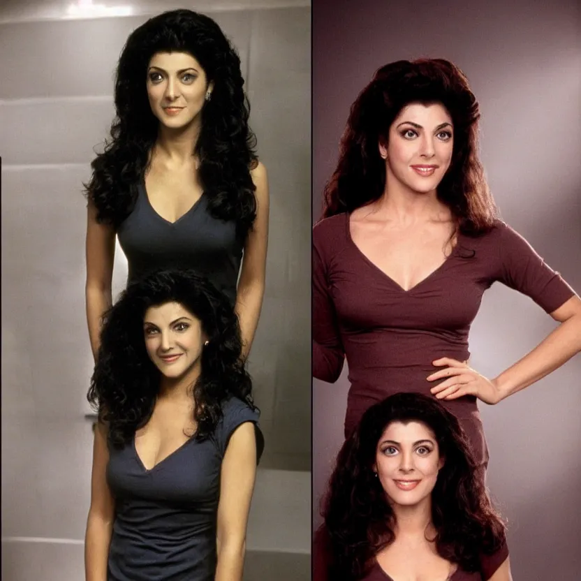 Prompt: 2 5 year old deanna troi from the first season of star trek the next generation, single person