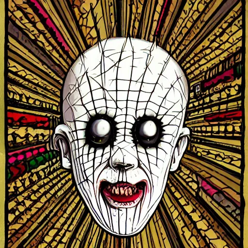 Image similar to Pinhead from Hellraiser, kawaii illustration, detailed, 4k