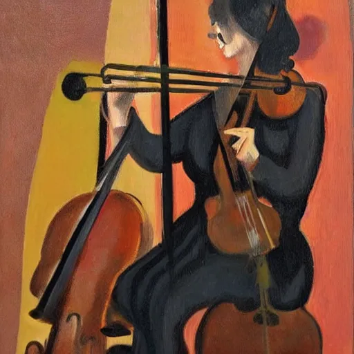 Image similar to woman playing a cello, stuckism art style,