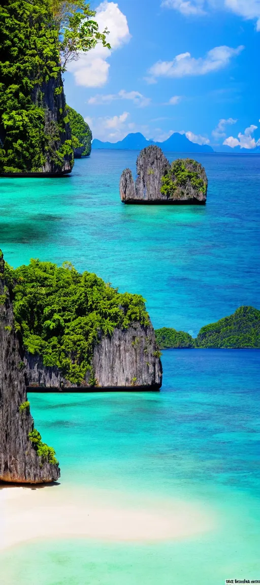 Prompt: koh krabi koh phiphi costa rica, crystal clear blue water white sandy beach, 8 k wallpaper, stunning photography, beautiful lighting, dslr