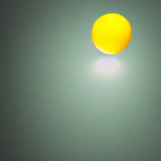 Image similar to 3 d octane render, glowing transparent yellow orb with white wings attached to it flying