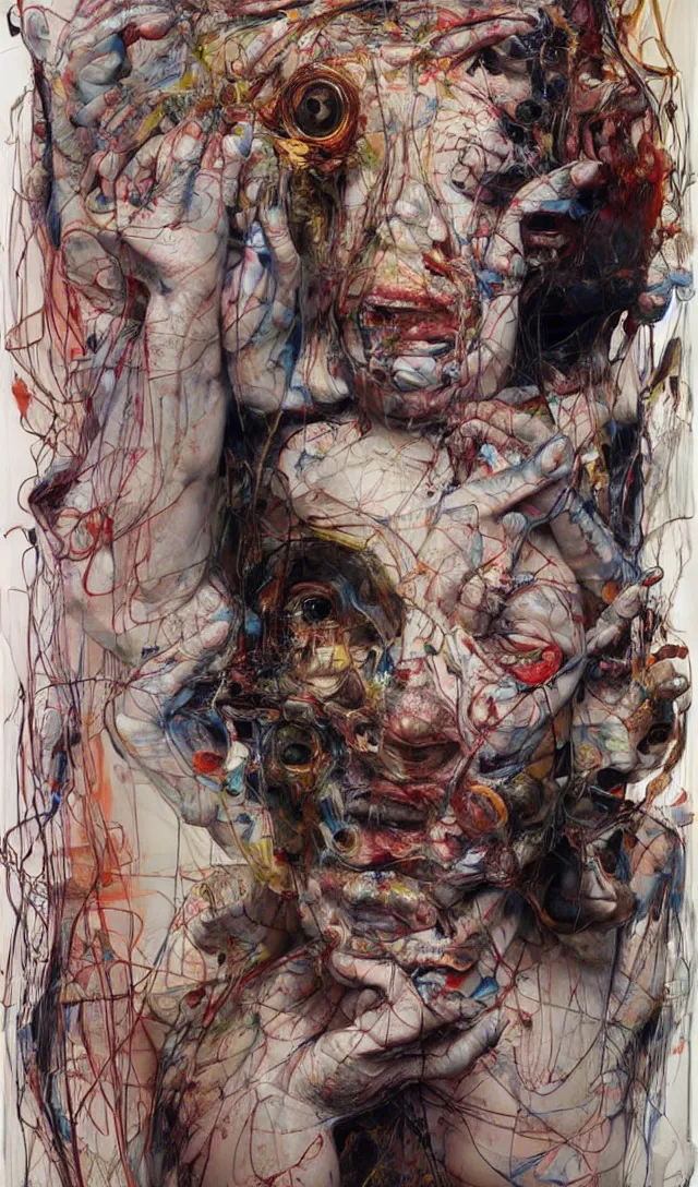 Image similar to there is ugliness in beauty, but there is beauty in ugliness. expressive sadness and fear. full body by jenny saville, scifi, neo - gothic, intricate, rich deep colors. part by james jean, part by adrian ghenie and gerhard richter.