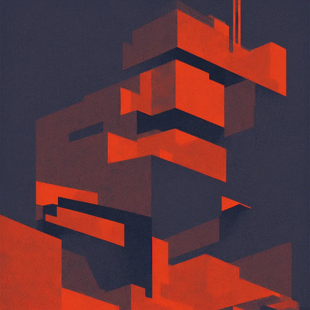 Prompt: authority by, mads berg, karolis strautniekas, film noir, stippled light, dramatic lighting, editorial illustration, detailed, fine texture, matte print, art deco, brutalism, dark blue + dark orange, red, black, ( ( habitat 6 7 background ) )