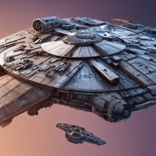 Prompt: Millennium Falcon, Artstation, Award Winning Masterpiece, Very Detailed, Complex, Space, Star Wars, Digital Art