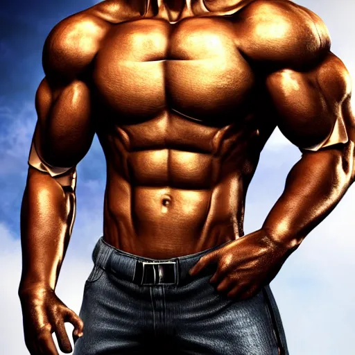 Image similar to a realistic detailed photo of a bodybuilder who is also a male android Chris Redfield, shiny skin, posing robotically, blank stare