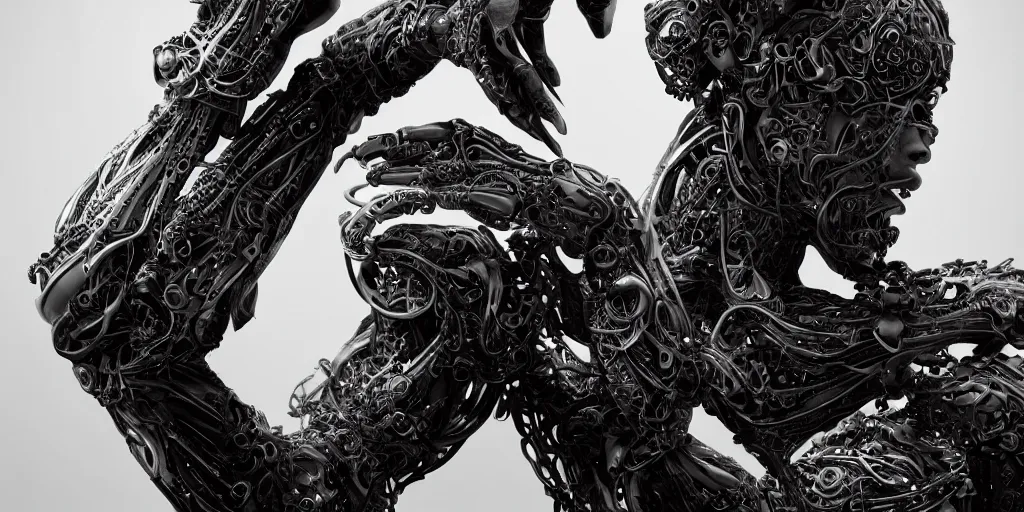 Prompt: hyper realistic photography of a stunningly beautiful cyborg male, elbow, plated arm, intimate, holding close, in the style of beth cavener, jin kagetsu,, and wlop, highly detailed, intricate filigree, symmetry, masterpiece, award winning, sharp focus, concept art, highkey lighting, ambient lighting, octane render, 8 k, artstation