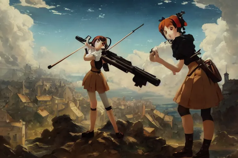 Prompt: baroque oil painting of anime key visual concept art of anime maid committing war crimes with rifle 1 9 4 0 during occupation of france colorized, trending on artstation, brush strokes, oil on canvas, style of makoto shinkai and greg rutkowski and studio ghibli