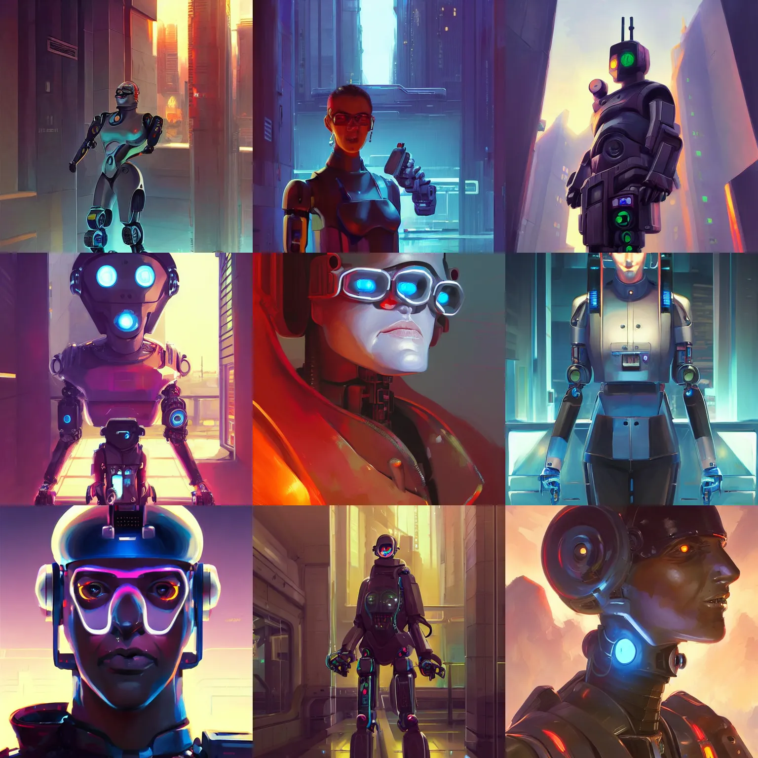 Prompt: portrait of a cyberpunk robot guard, fantasy, art gta 5 cover, official fanart behance hd artstation by jesper ejsing, by rhads, makoto shinkai and lois van baarle, ilya kuvshinov, ossdraws