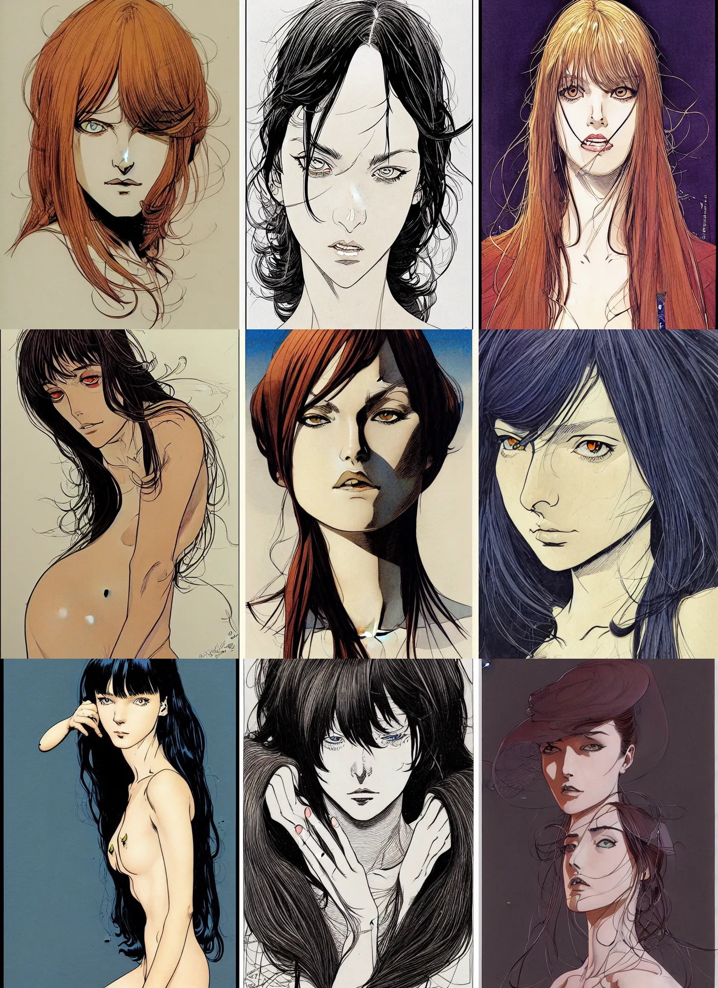 Prompt: celes chere! moebius, milo manara, hugo pratt, french comic art, semi - realistic anime, portrait, beautiful face, symmetrical face, trending on pixiv, detailed, clean lines, sharp lines, crisp lines, award winning illustration, masterpiece, 4 k