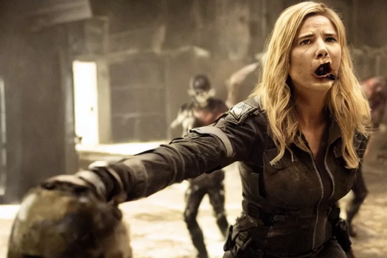 Image similar to film still of zombie zombie Sharon Carter as a zombie in new avengers movie, 4k