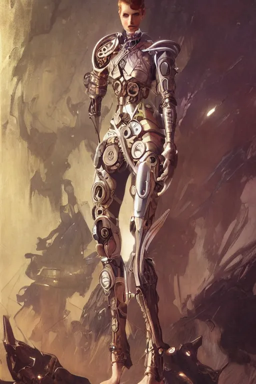 Prompt: organic cyborg holding a weapon, art deco, soft lighting, sci fi fantasy, intricate, elegant, highly detailed, lifelike, photorealistic, 2d matte illustration, artstation, illustration, concept art, smooth, sharp focus, art by John Collier and Albert Aublet and Krenz Cushart and Artem Demura and Alphonse Mucha