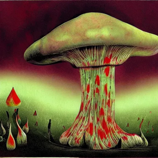 Prompt: psychedelic mushrooms psilocybin dream, by dave mckean