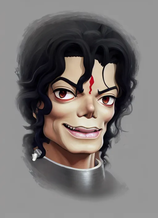 Prompt: centered!! macro head portrait of medieval hilarious king michael jackson, artstation, detailed cartoon, elegant, digital painting, concept art, smooth, sharp focus, illustration, ghibli, makoto shinkai, don bluth, fujita goro, jean giraud, akihiko yoshida, tom whalen 8 k