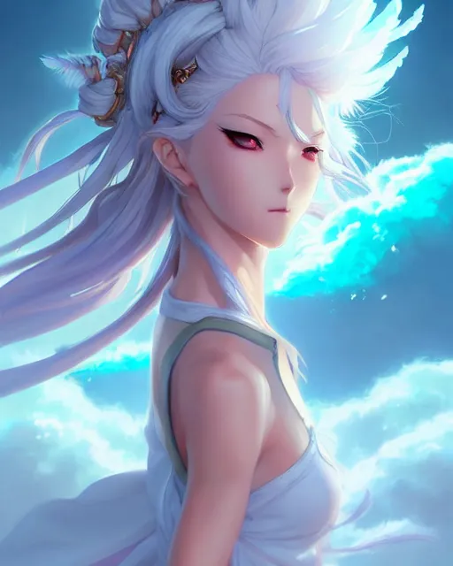 Image similar to character concept art of an anime stormy cloud goddess | | cute - fine - face, pretty face, realistic shaded perfect face, fine details by stanley artgerm lau, wlop, rossdraws, james jean, andrei riabovitchev, marc simonetti, and sakimichan, tranding on artstation