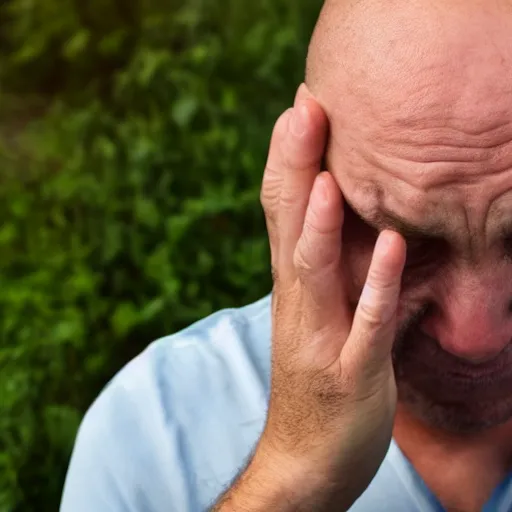 Image similar to a balding middle aged man crying