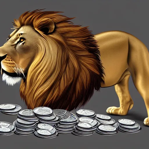 Prompt: Lion having a party, money shower, coins, digital art, dollar bills, concept art, digital painting, highly detailed, illustration