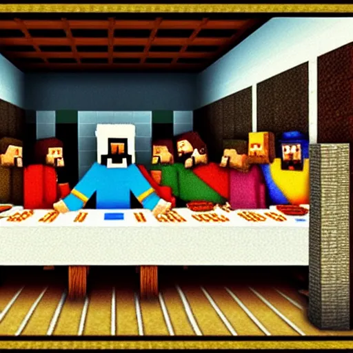 Image similar to the last supper, minecraft