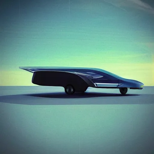 Image similar to “realistic photo, solar car hovering off a futuristic landscape”