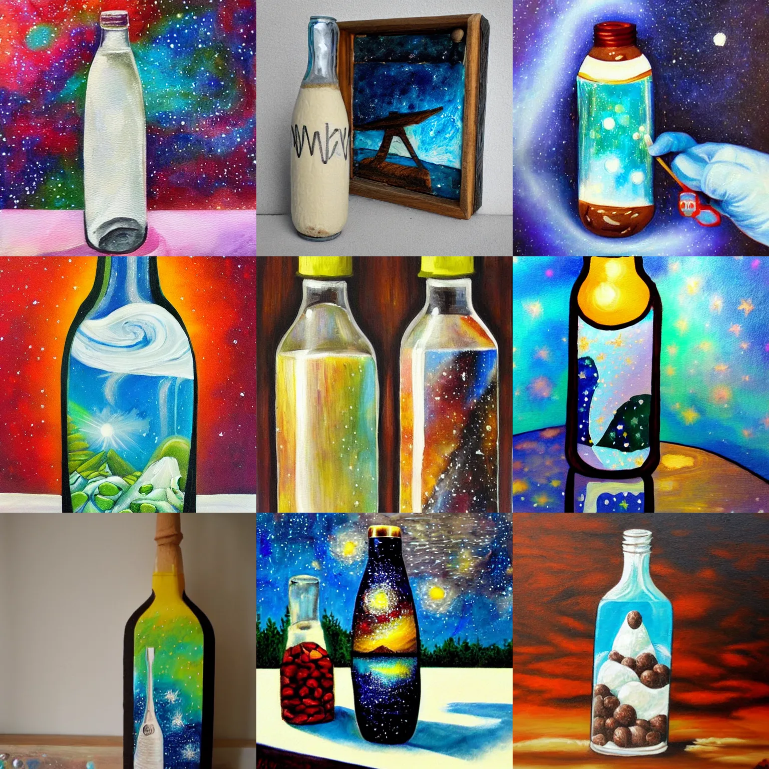 Prompt: milkyway in a glass bottle painting