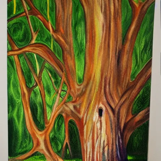 Prompt: painting of a tree with eyes