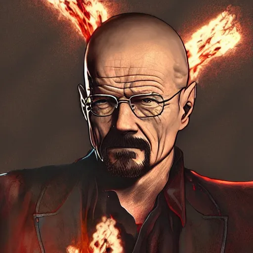 Image similar to walter white in the style of devil may cry 5