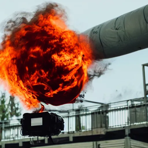 Prompt: a red helium cinema camera in flames at riverview in vancouver. cinematic. 8 k