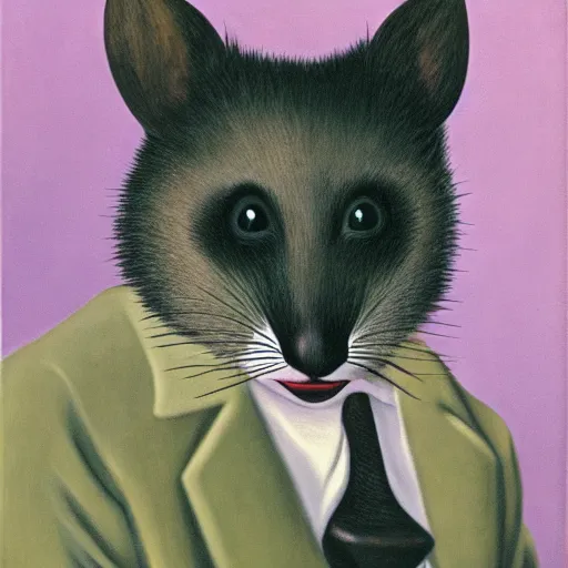 Prompt: happy opposum in the style of magritte