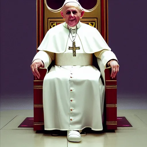 Image similar to sitting in big chair is pope benedict as chancelor palpatine in star wars episode 3, 8 k resolution, cinematic lighting, anatomically correct