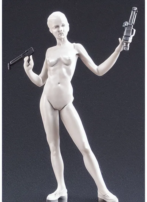 Prompt: Image on the store website, eBay, 120mm Resin figure model of a girl with pistol.