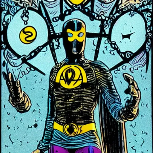 Image similar to tarot card featuring character from the watchmen comic by alan moore