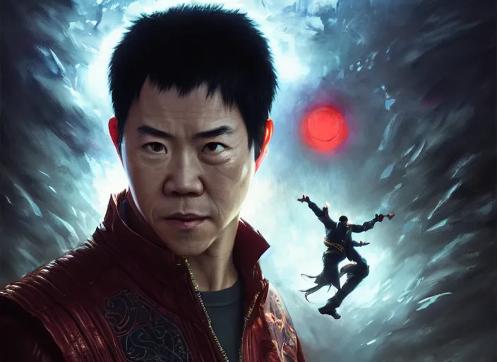 Image similar to highly detailed portrait of jet li, in tekken, stephen bliss, unreal engine, fantasy art by greg rutkowski, loish, rhads, ferdinand knab, makoto shinkai and lois van baarle, ilya kuvshinov, rossdraws, tom bagshaw, global illumination, radiant light, detailed and intricate environment