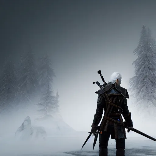Image similar to the wild hunt, spectres, riding in the sky, blizzard storm, fog, full moon, snowy environment, bad omen, in the style of the witcher series, hyperrealism, breathtaking, award winning, groundbreaking, octane render, unreal 5, intricate digital art, 8 k hi - res
