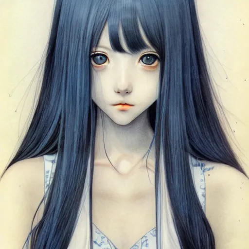 Prompt: a portrait of a character, black hair, blue eyes, by Miho Hirano