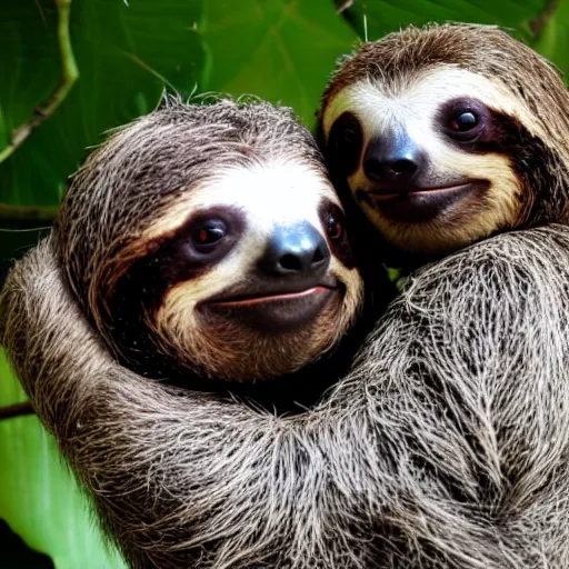 Image similar to a sloth hugging his turtle friend